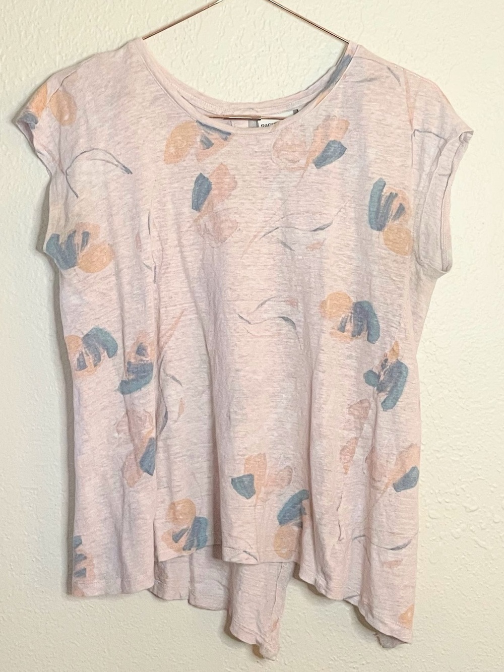 Rachel Zoe 100% Linen Pink Abstract Floral Top Medium